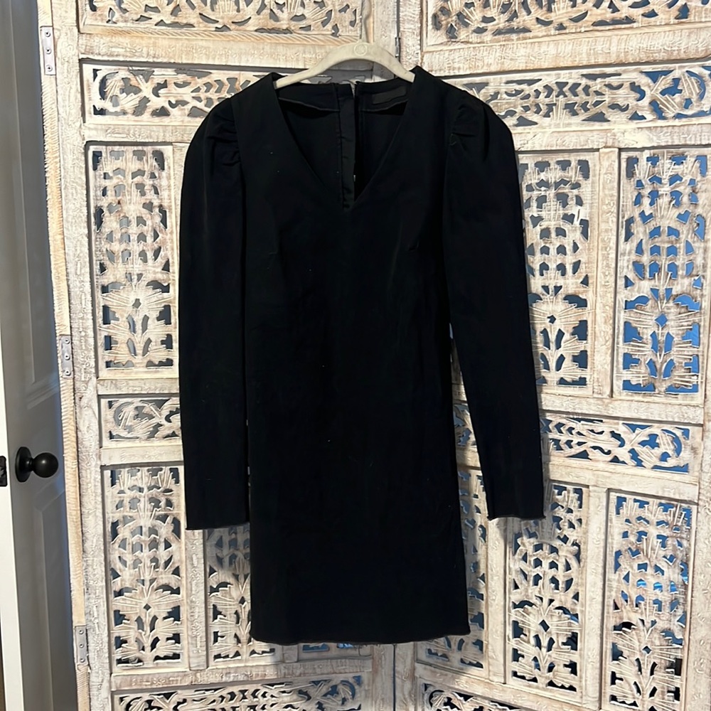 Raw Hem Long Sleeve Dress Black with Zipper back and sleeves. Size Small